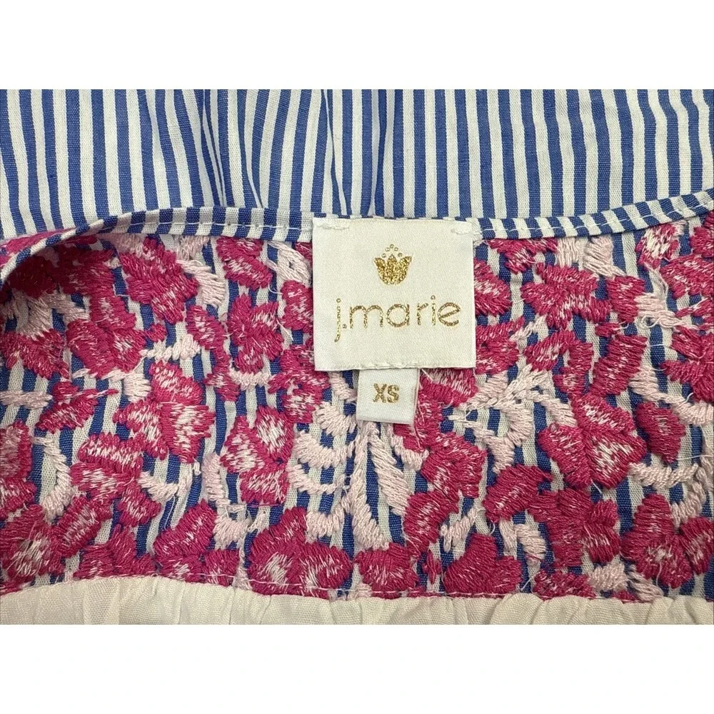 J MARIE Embroidered Top‎ Tunic Fuschia Pink Blue Pinstripes Sleeveless Floral XS - Picture 9 of 13
